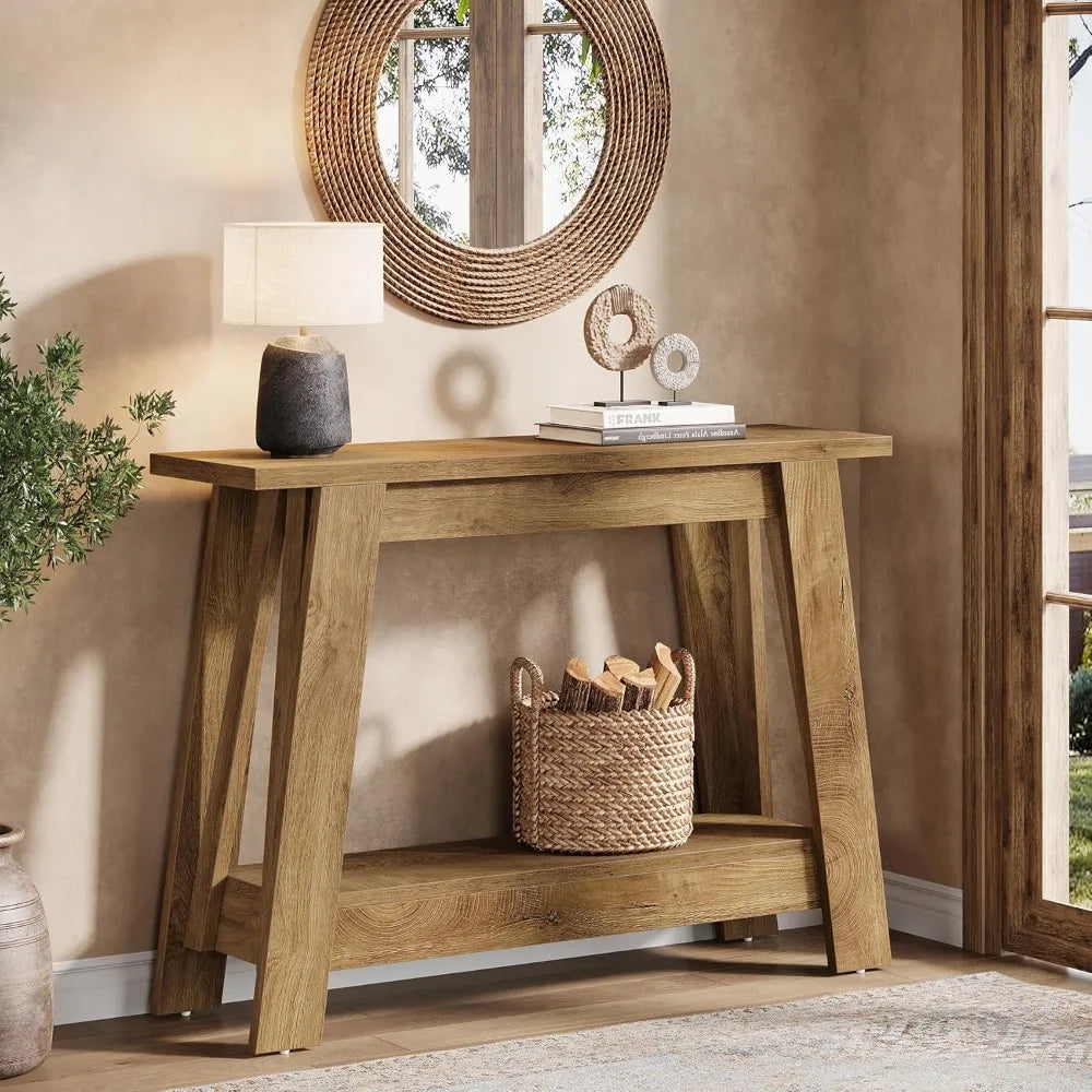 Farmhouse Console Table Two-Tier Wood Entryway Storage