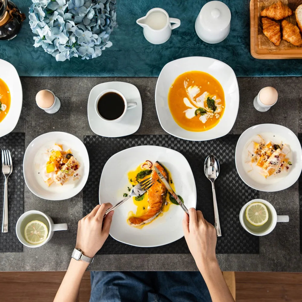 MALACASA Elisa Dinnerware Set For Six With Cups And Bowls
