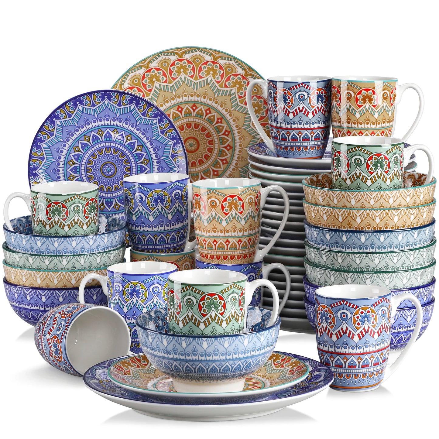 Malacasa Mandala Geometric Ceramic Dinnerware Set Collection