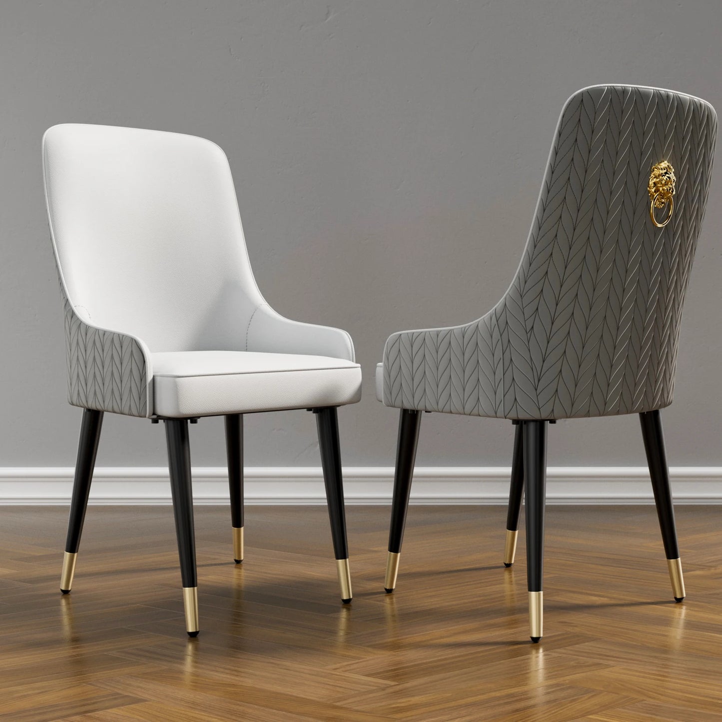 Modern PU Leather Dining Chairs Set Of Two With Metal Legs Tufted Back