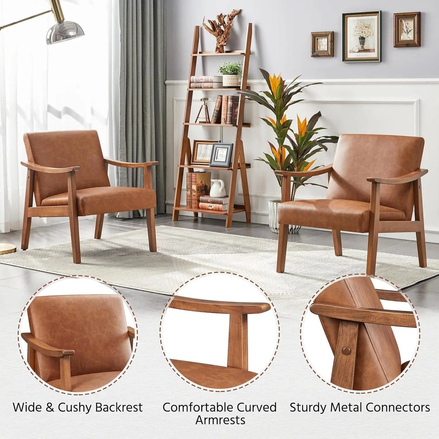 Mid-Century Modern Armchair With Solid Wood Legs For Living Room