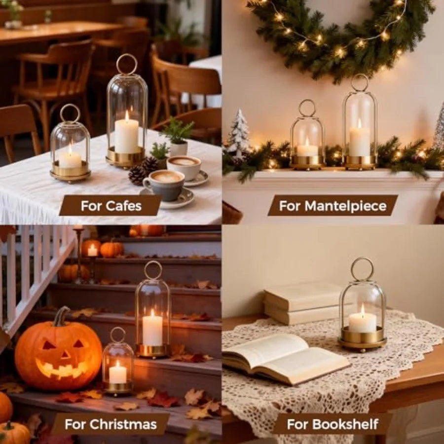 Brass Hanging Hurricane Glass Candle Holders For Pillar Candles
