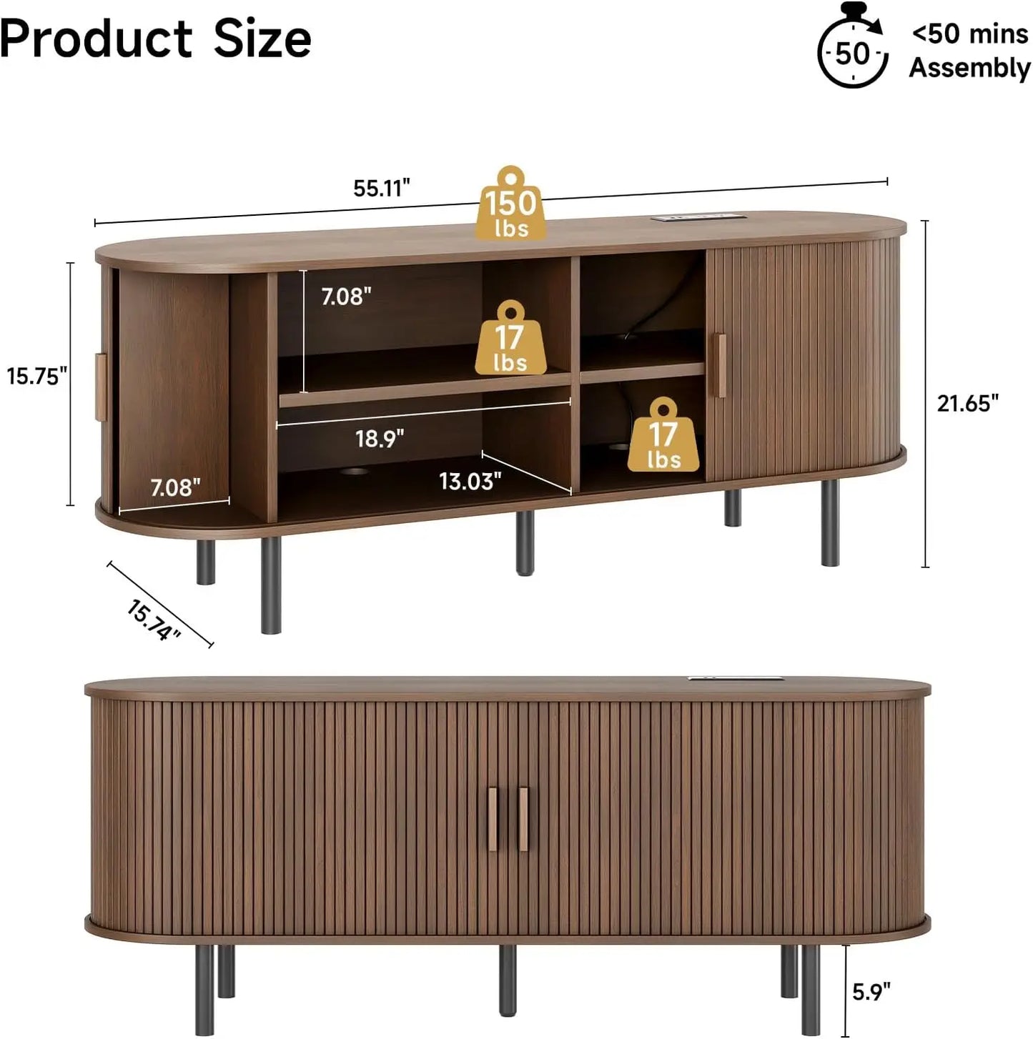 TV Stand with Power Outlet for TVs up to 60/70", Entertainment Center, TV Table with Sliding Doors Storage Adjustable Shelves