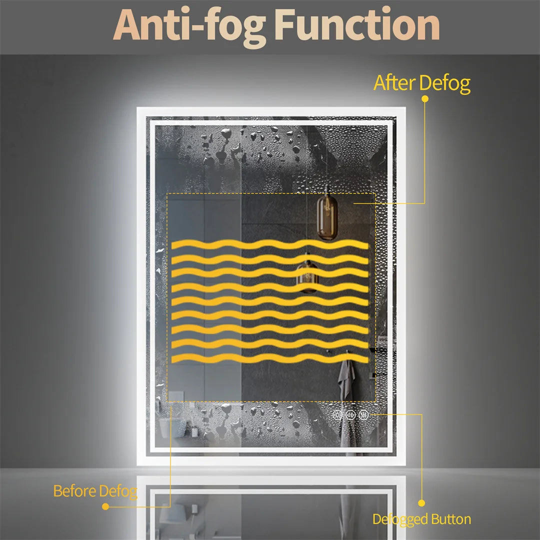 LUVODI LED Backlit Frameless Dimmable Anti Fog Bathroom Mirror