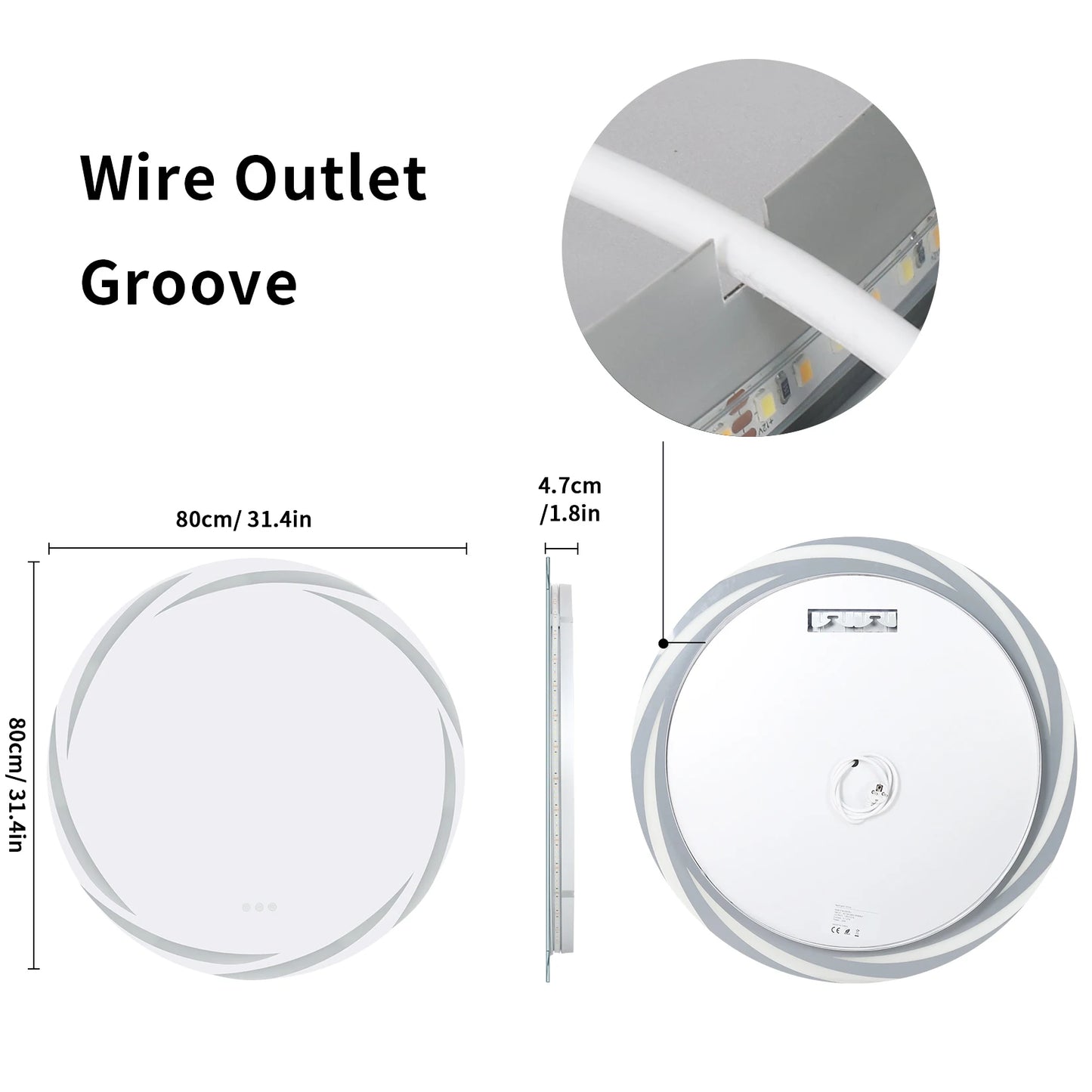 Anti Fog LED Round Wall Mounted Bathroom Mirror With Backlit