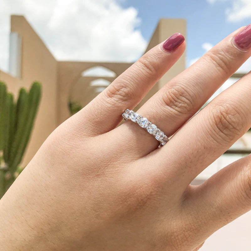 OXTAO 4mm Round Cut Eternity Band Ring Zircon 925 Sterling Silver Engagement Wedding Rings for Women Men Promise Jewelry Gift
