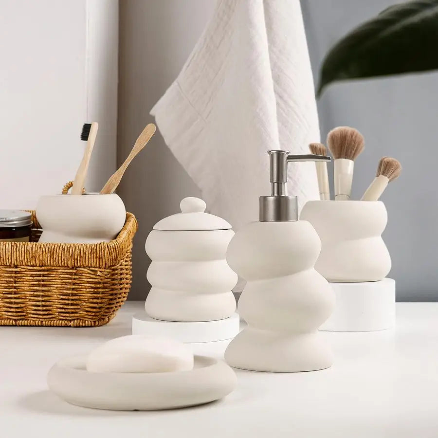 Accessory Set 5PCS, Ceramic Bathroom Accessories Set, Irregular Shape Small Bathroom Sets Accessories Complete, Home Apartment M