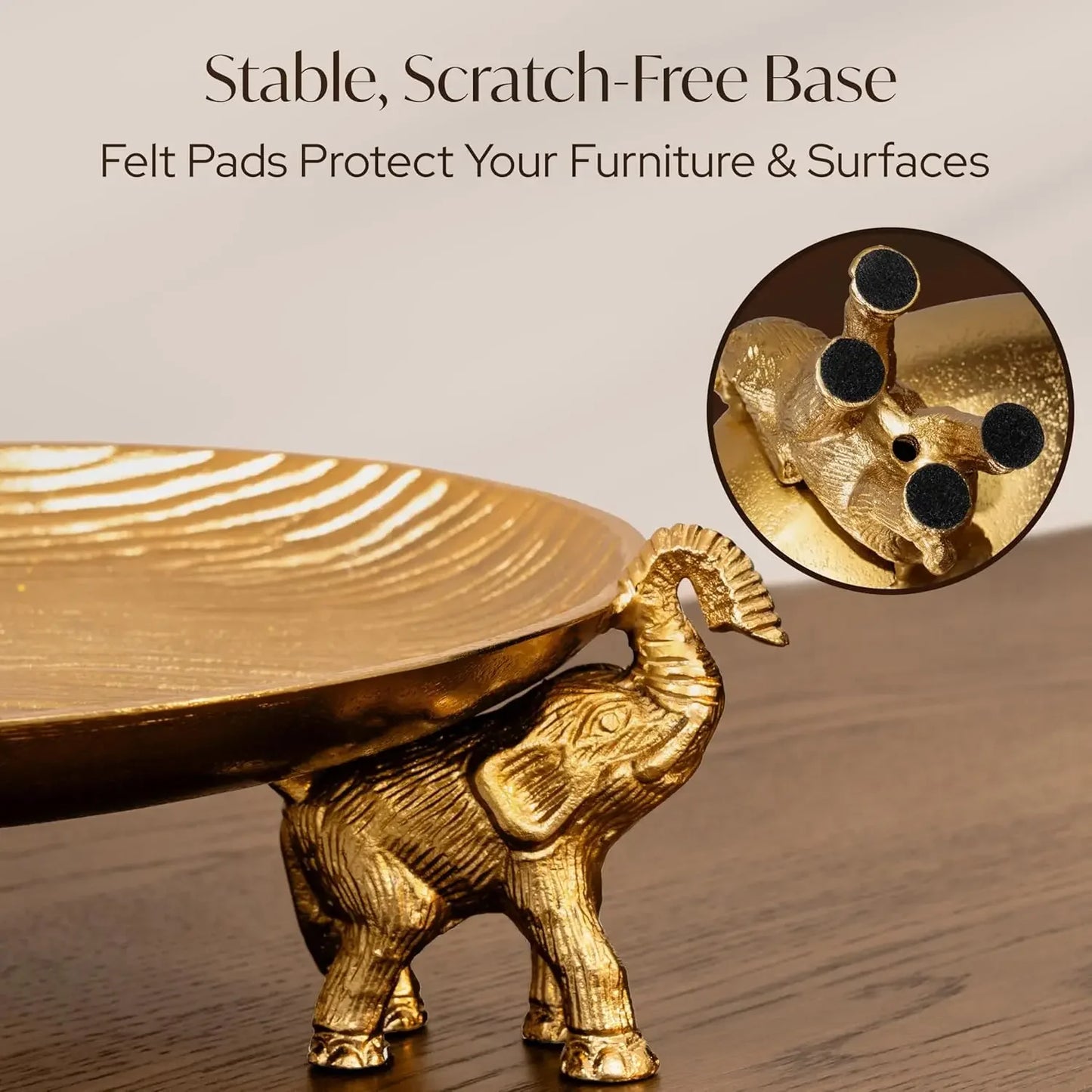 Round Decorative Tray With Elephant Stands For Coffee Table Decor