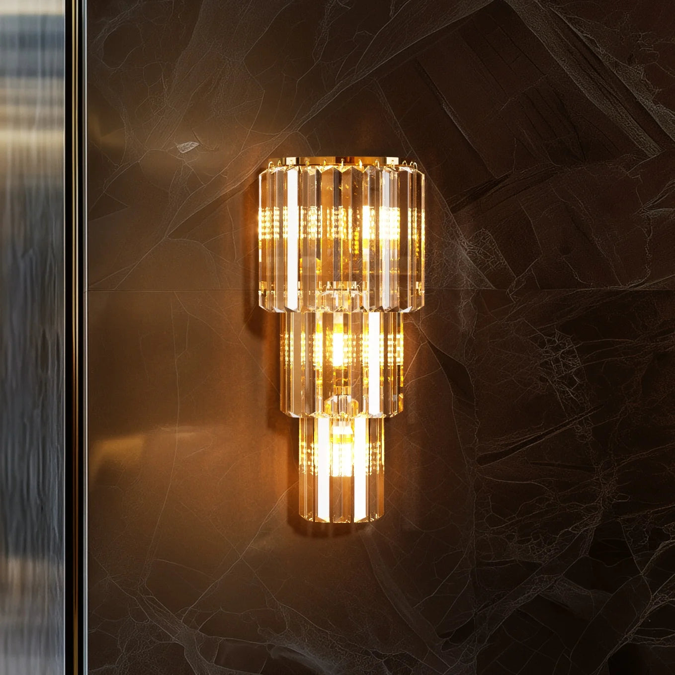 LUVODI Crystal Wall Lamp 3 Layer Sconce With E14 LED Lights