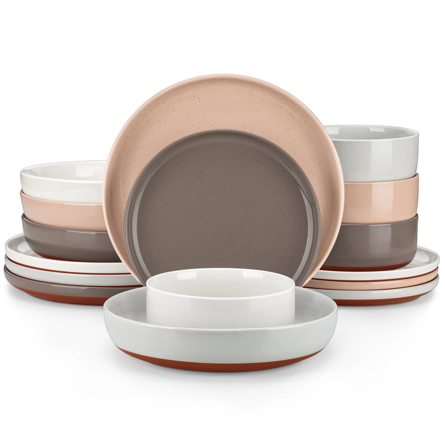 MALACASA Tara Stoneware Dinnerware Set Sesame Layered Glaze