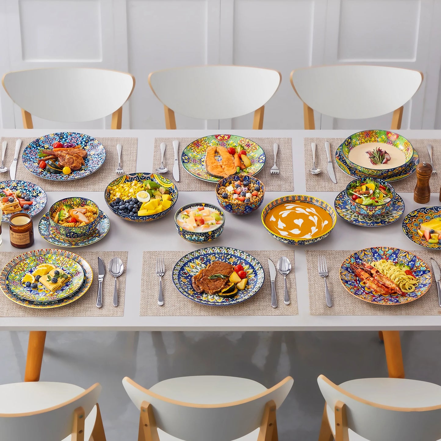 MALACASA Bohemian Porcelain Dinnerware Set for Everyday Dining