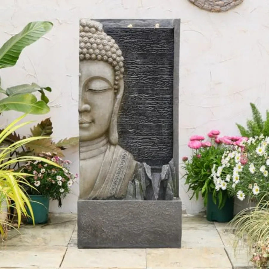 Buddha Outdoor Water Fountain With LED Lights And Zen Bubblers