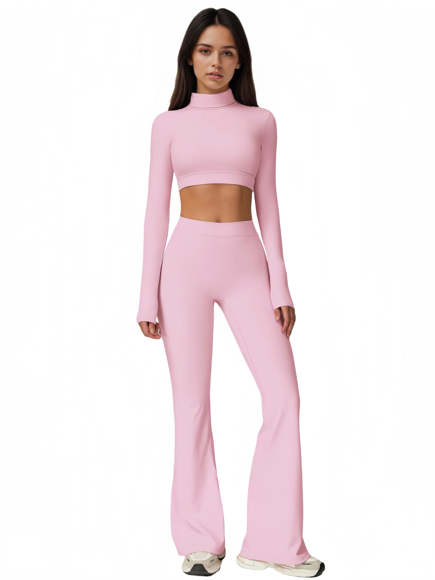 Women's Yoga Set With Back Cutout Turtleneck And Flare Pants