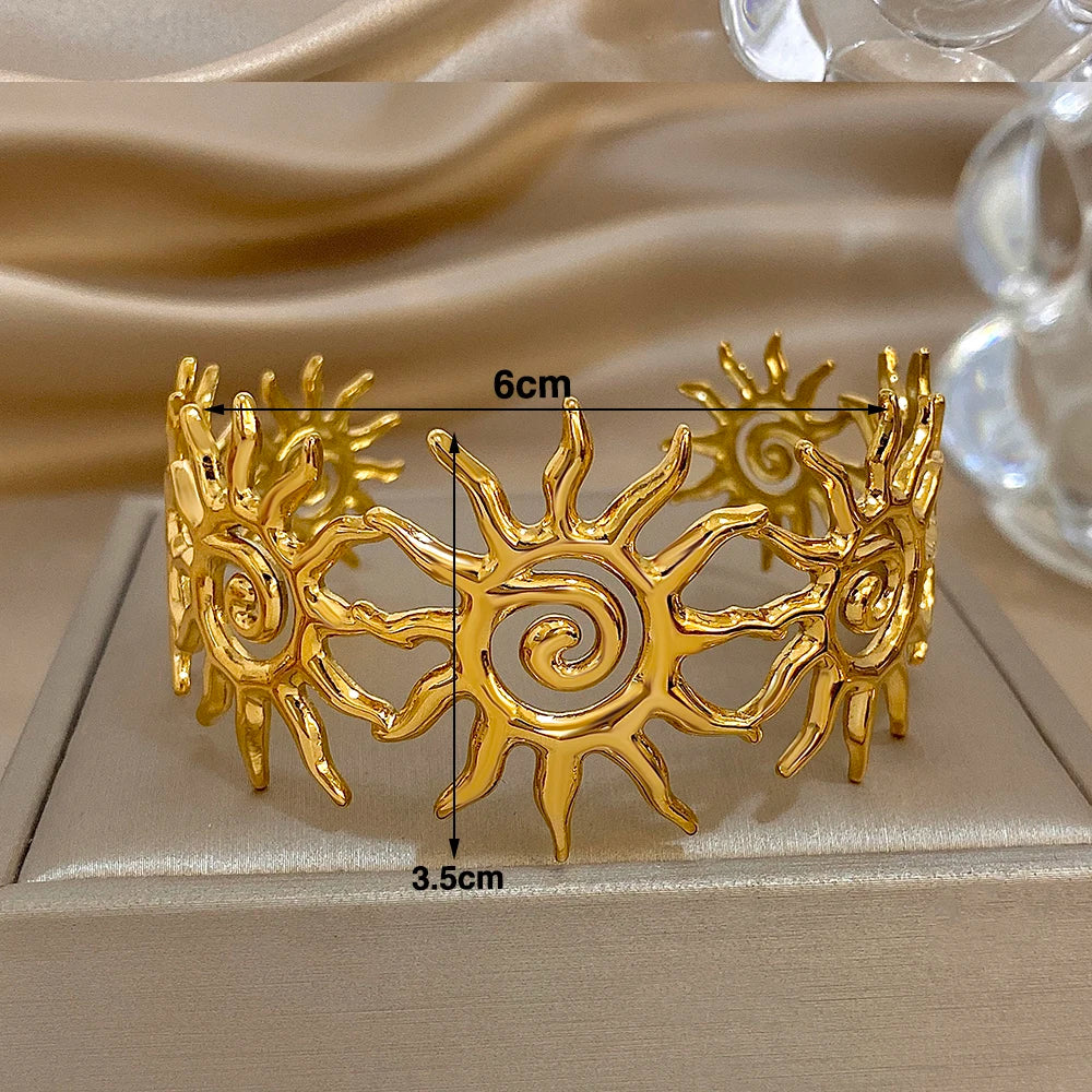 Slavena Stainless Steel Spiral Sun Totem Cuff Bracelet
