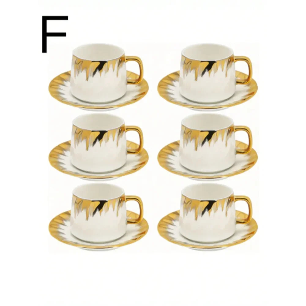 XMSJ Deco Golden Turkish Espresso Cups With Saucers