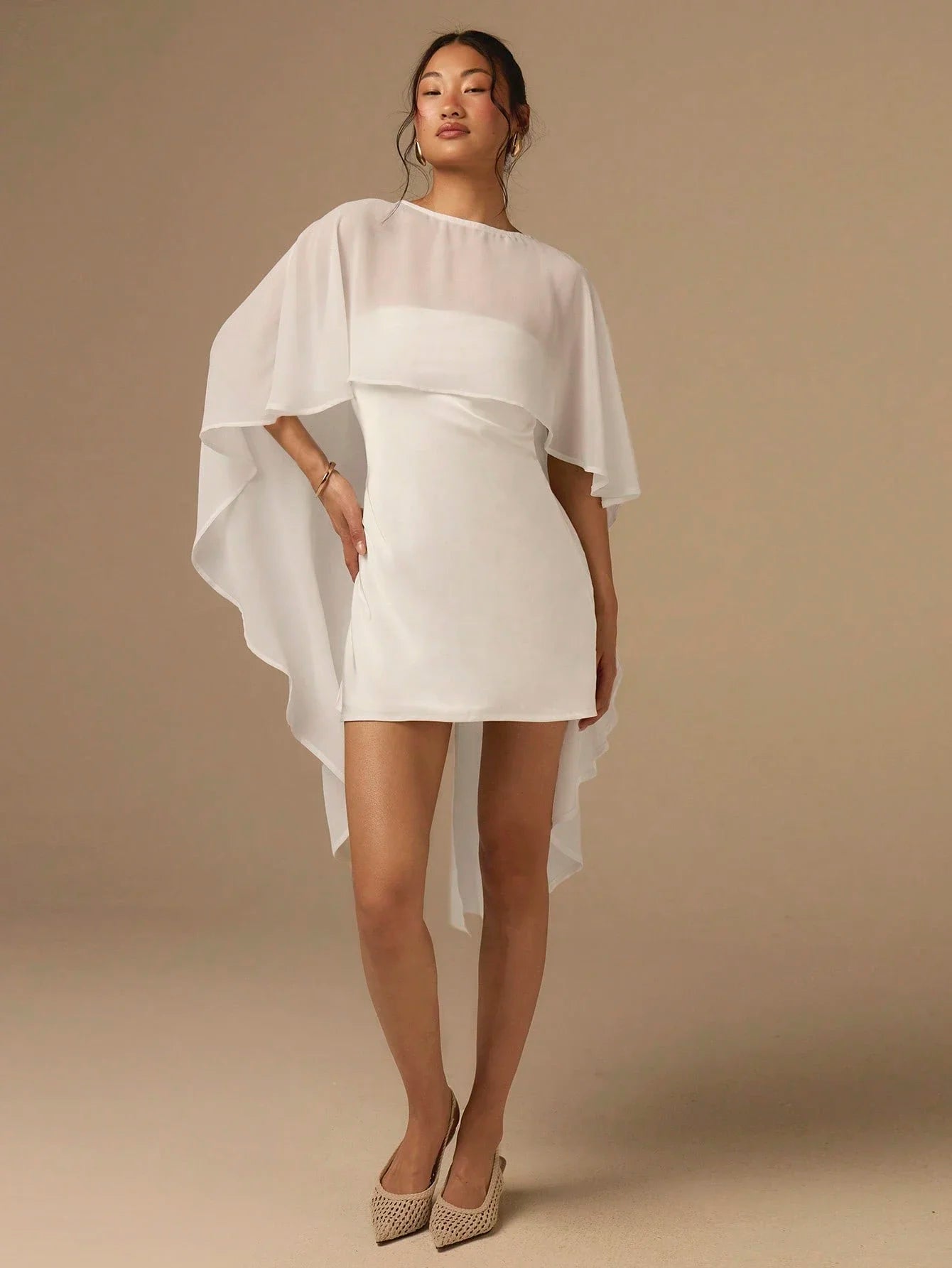 Satin Cape Shawl Bias Cut Cocktail Dress For Women Wedding Event