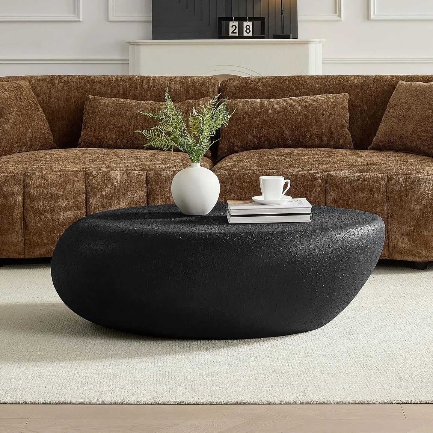 Oval Faux Stone Coffee Table Minimalist Fiberglass Design No Assembly