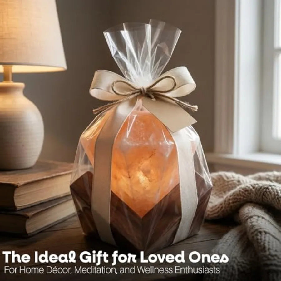 Himalayan Salt Lamp Diamond Shape Hand-Carved Light with Dimmer