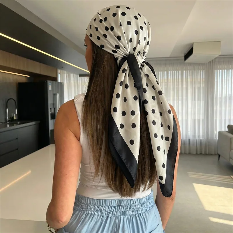 Dot Print Square Polyester Scarf For Women Neckerchief Hijab Bandana