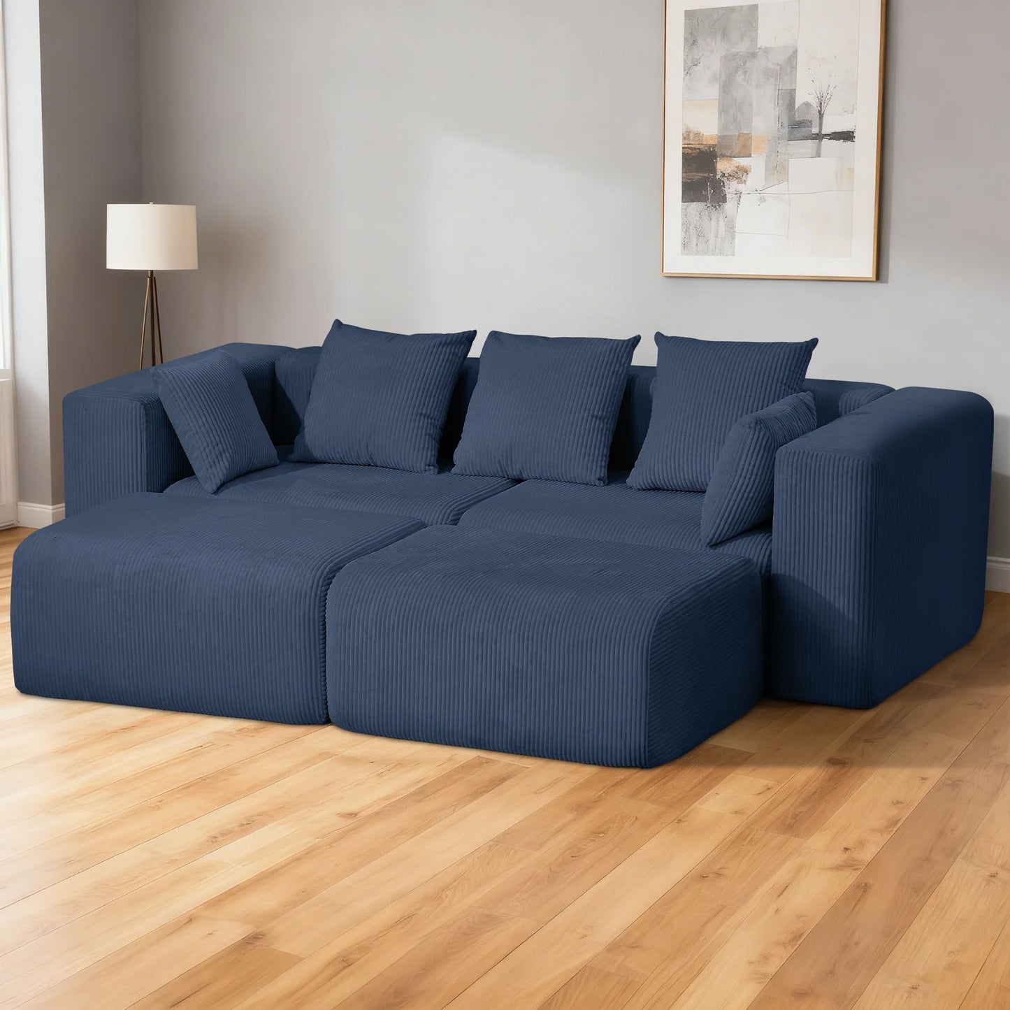 117” Boneless Sofa, Cloud Couch with Deep Seat, Comfy Corduroy Modular Sectional Couch,Memory Foam,No Assembly,For Living Room