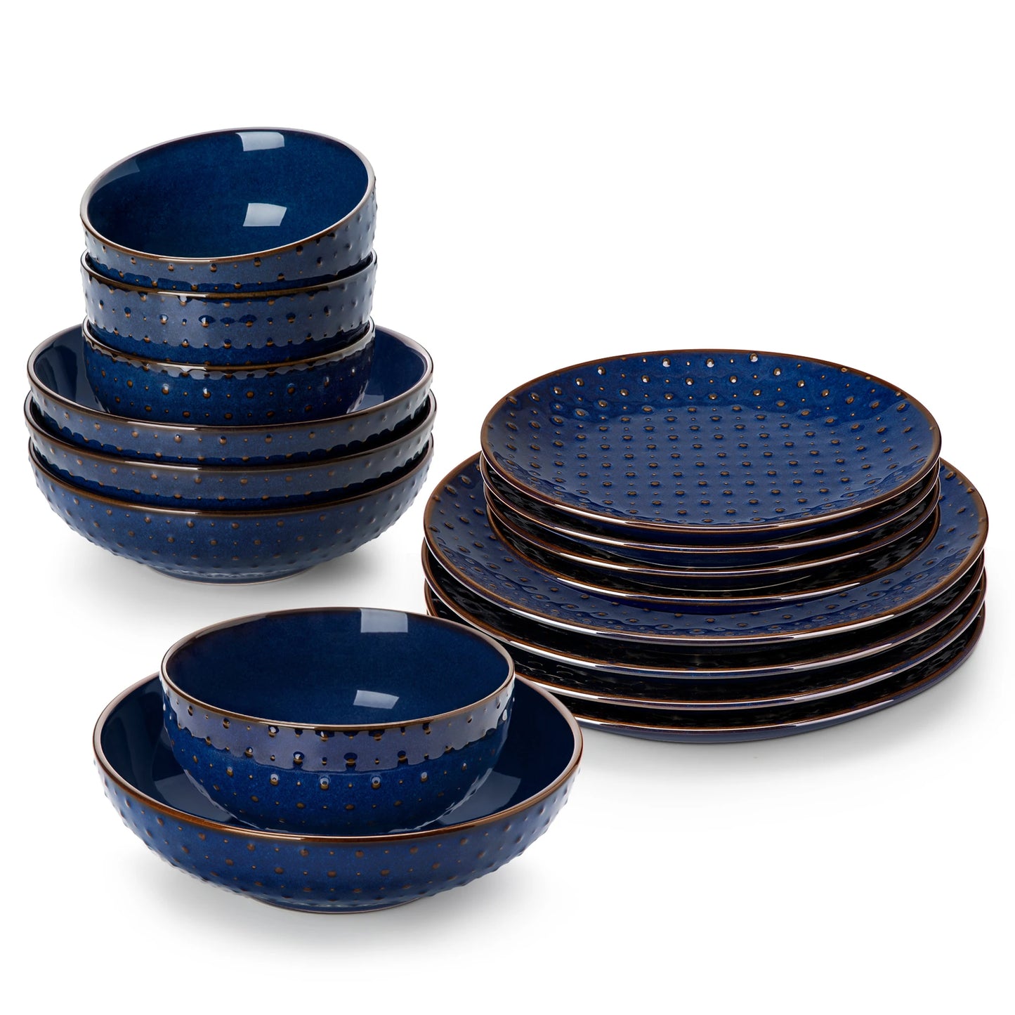 MALACASA Lydia Stoneware Dinner Set Embossed Dinnerware