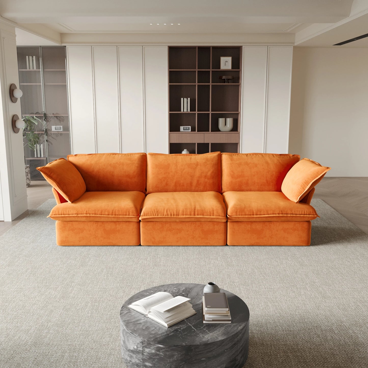 122.82" Velvet Sectional Sofa for Living Room Comfy Convertible Couches Cushion Covers Removable 2 Corners and an Armless Sofas
