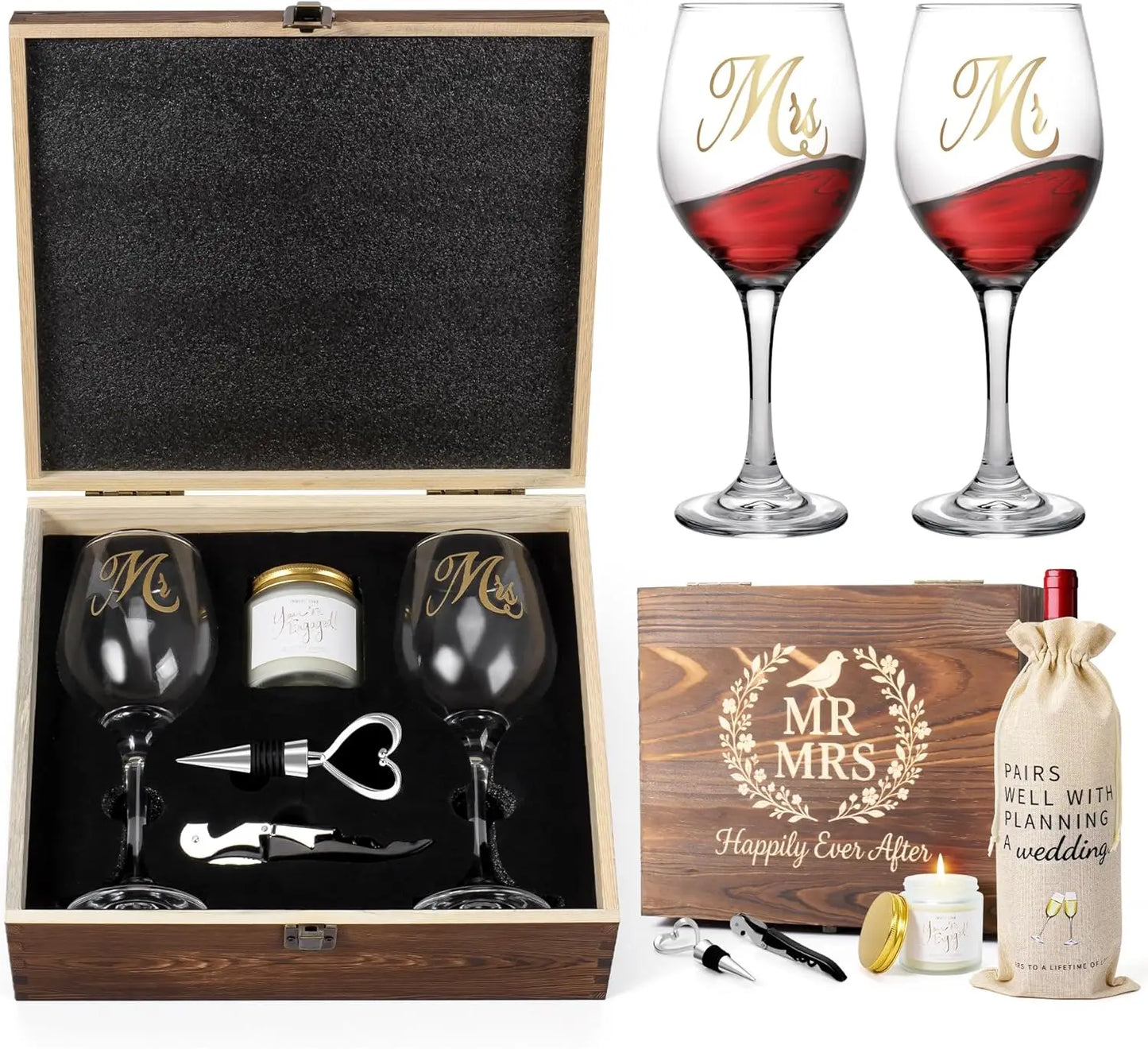 Mr And Mrs Premium Romantic Wine Glass Gift Box Set