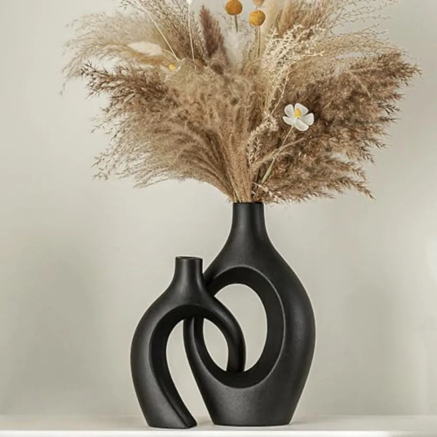 Snuggle Hollow Ceramic Vase Set Of 2 Nordic Boho Modern Home Decor