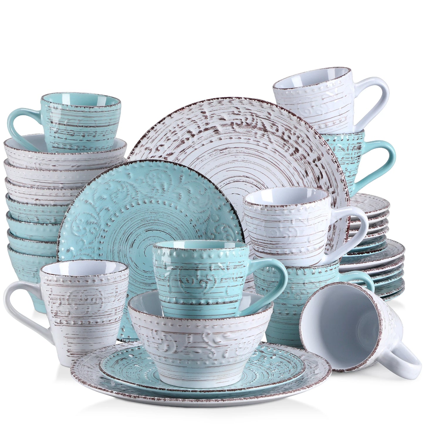 MALACASA Ceramic Dinnerware Set for 4 Plates, Bowls, Mugs