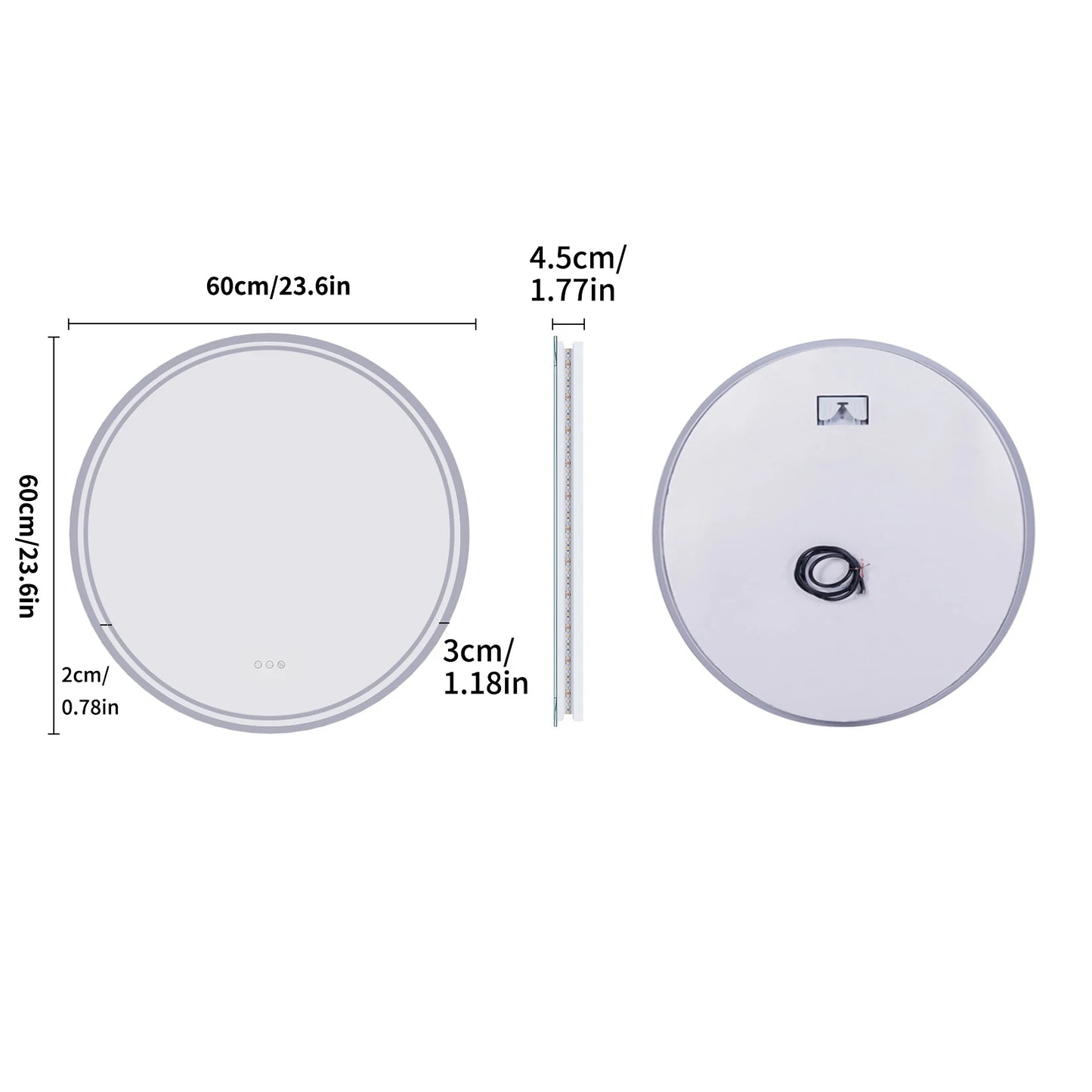 LUVODI Round Bathroom Mirror With Touch Screen LED Anti-Fog