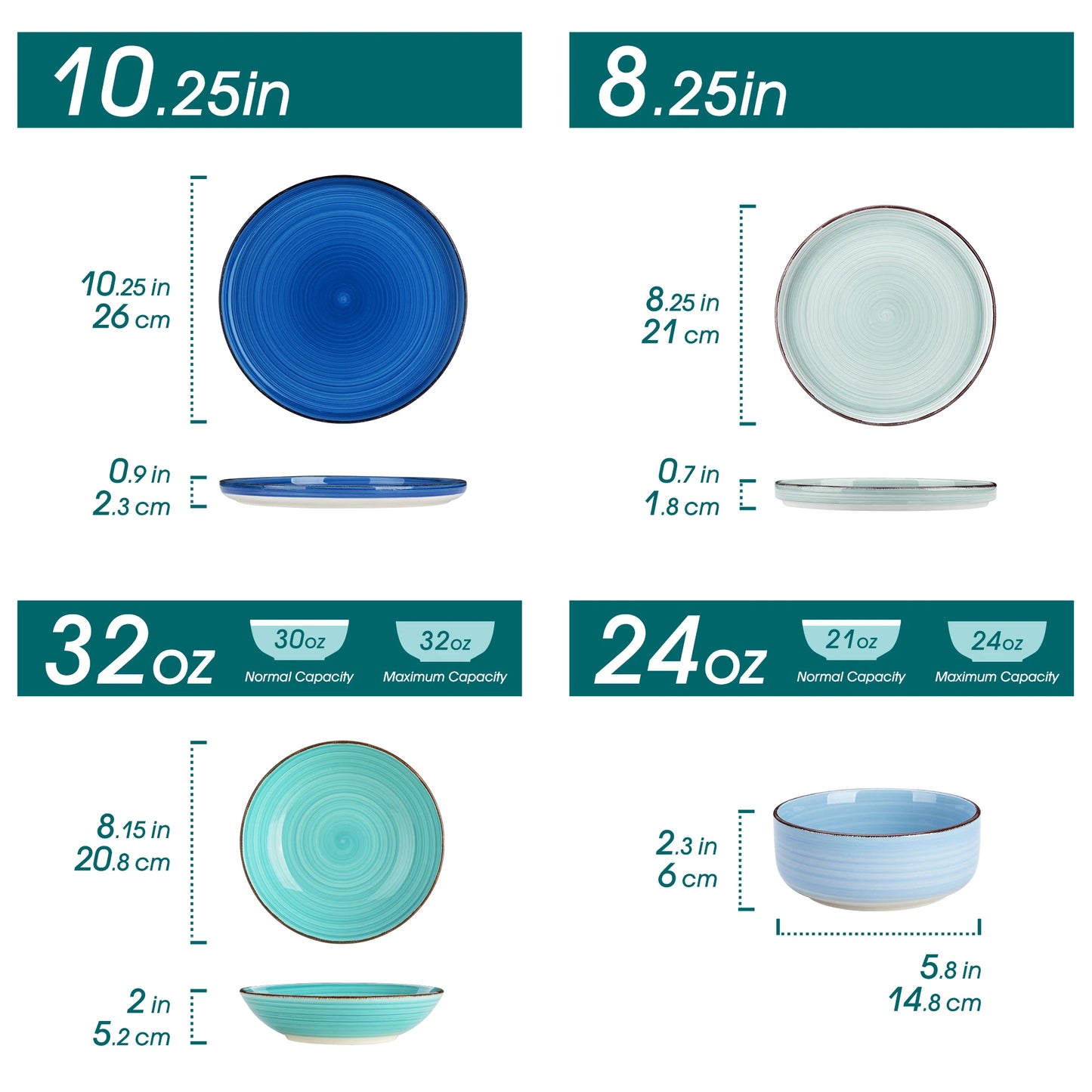 MALACASA Ceramic Dinnerware Set Handpainted Spirals Pattern