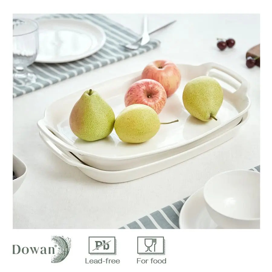 XMSJ Porcelain Serving Tray With Handles for Entertaining