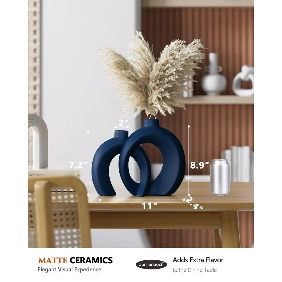Donut Vase Set of 2 Ceramic Decor for Living Room Coffee Table