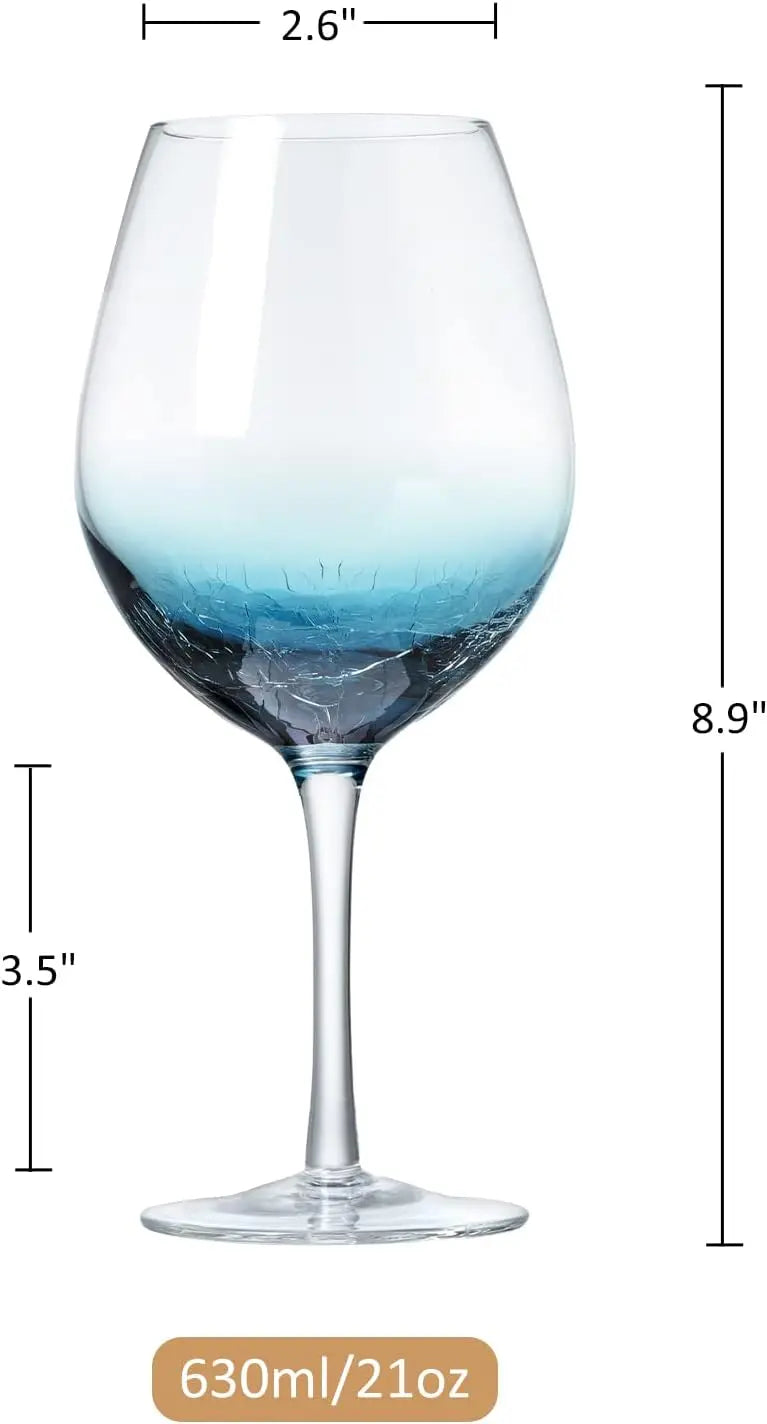 Handmade Blue Crackle Wine Glasses,Large Crystal Burgundy Wine Glass Cup with Stem,Red White Wine Goblet Tumbler,Aesthet