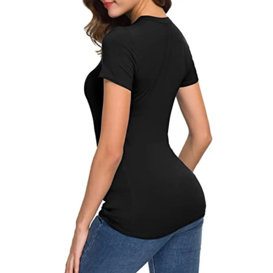 Women's Slim Fit Crewneck Short Sleeve T Shirt Stretch Knit