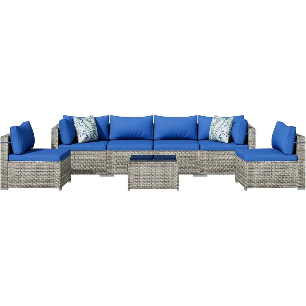 7-Piece Outdoor Wicker Sectional Sofa Set With Glass Table Weather-Resistant