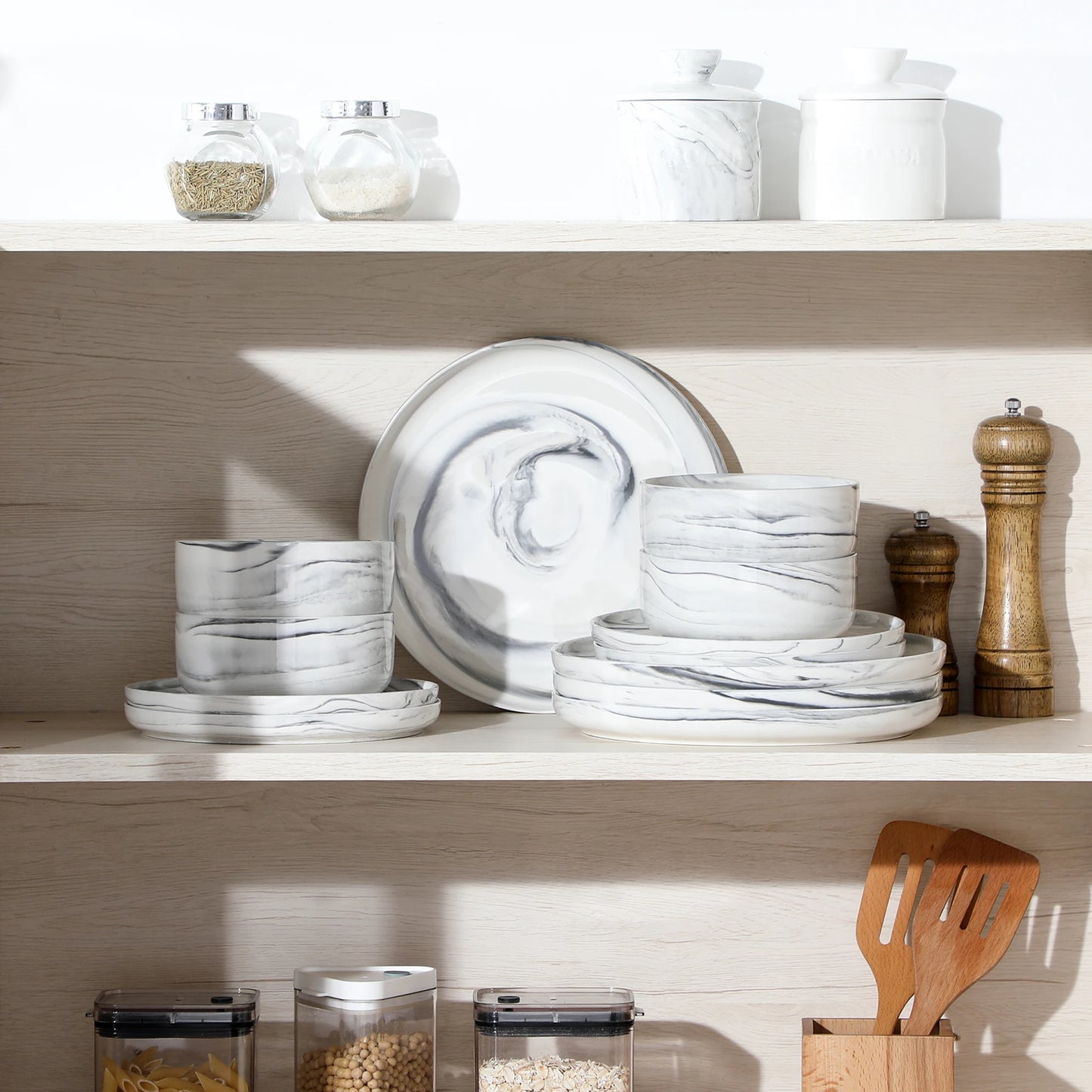 MALACASA Luna Marble Porcelain Dinnerware Set Service For Four