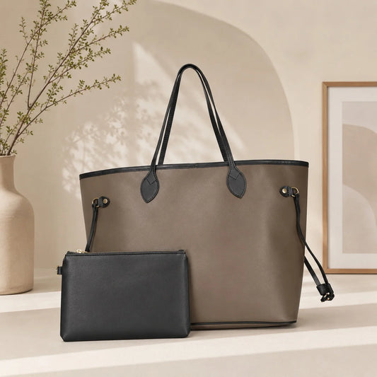 Luxury Large Capacity Handbag With Wallet Classic Pattern Microfiber Leather