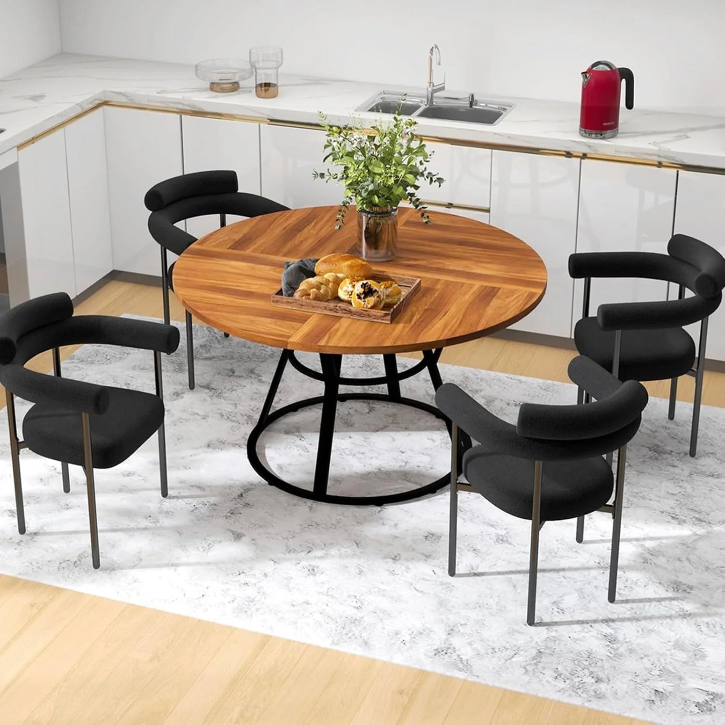 Round Dining Table For Four With Metal Legs Modern Farmhouse