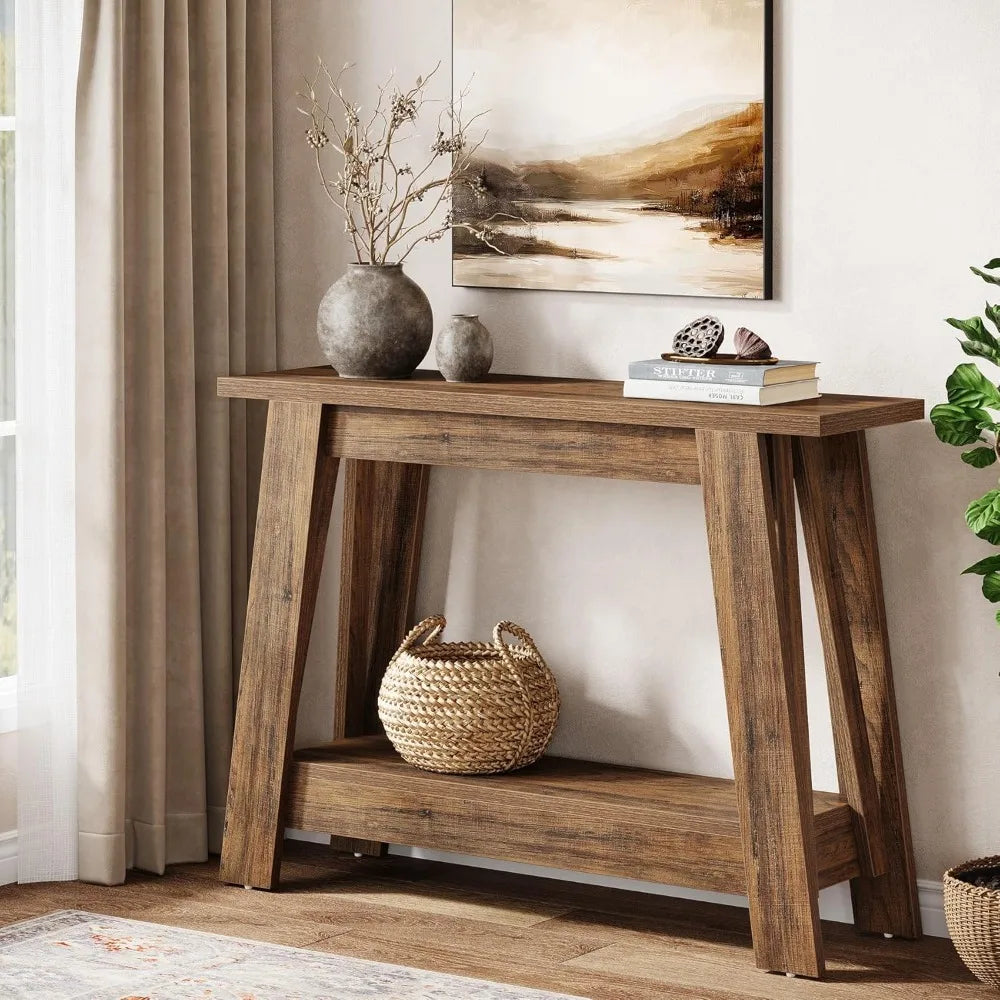 Rustic Farmhouse Console Table With Storage For Entryway Decor