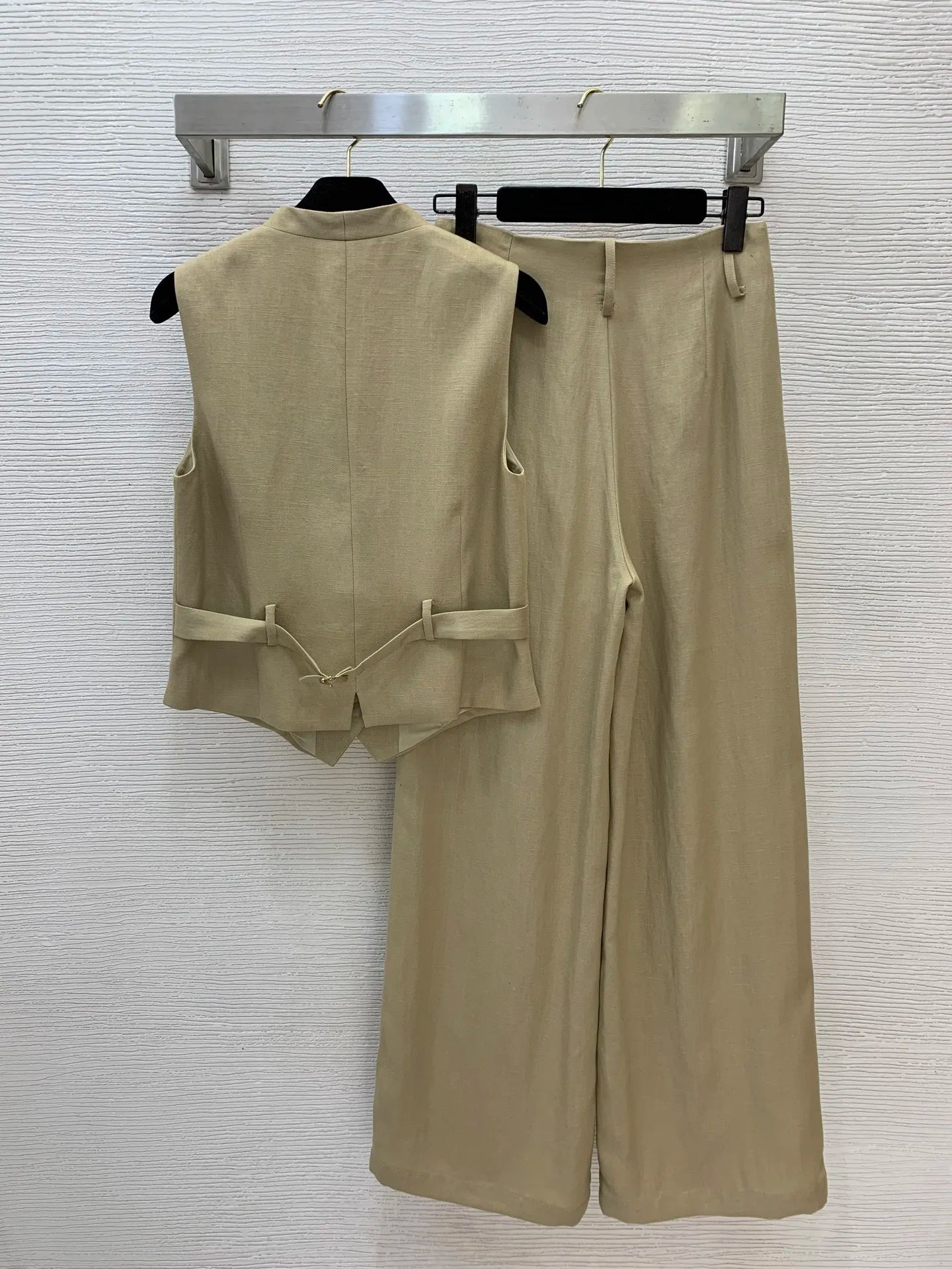 Casual Linen Jacket and Wide Leg Pants Set For Women