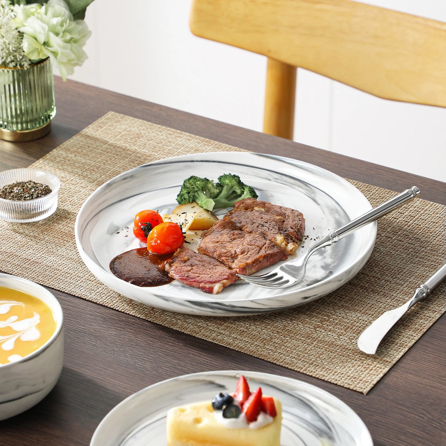 MALACASA Luna Marble Porcelain Dinnerware Set For 4