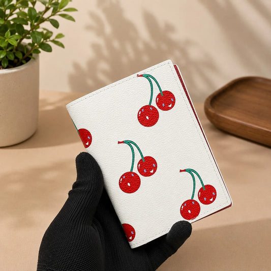 Cherry Graffiti Leather Wallet Coin Clip Classic Luxury Card Holder