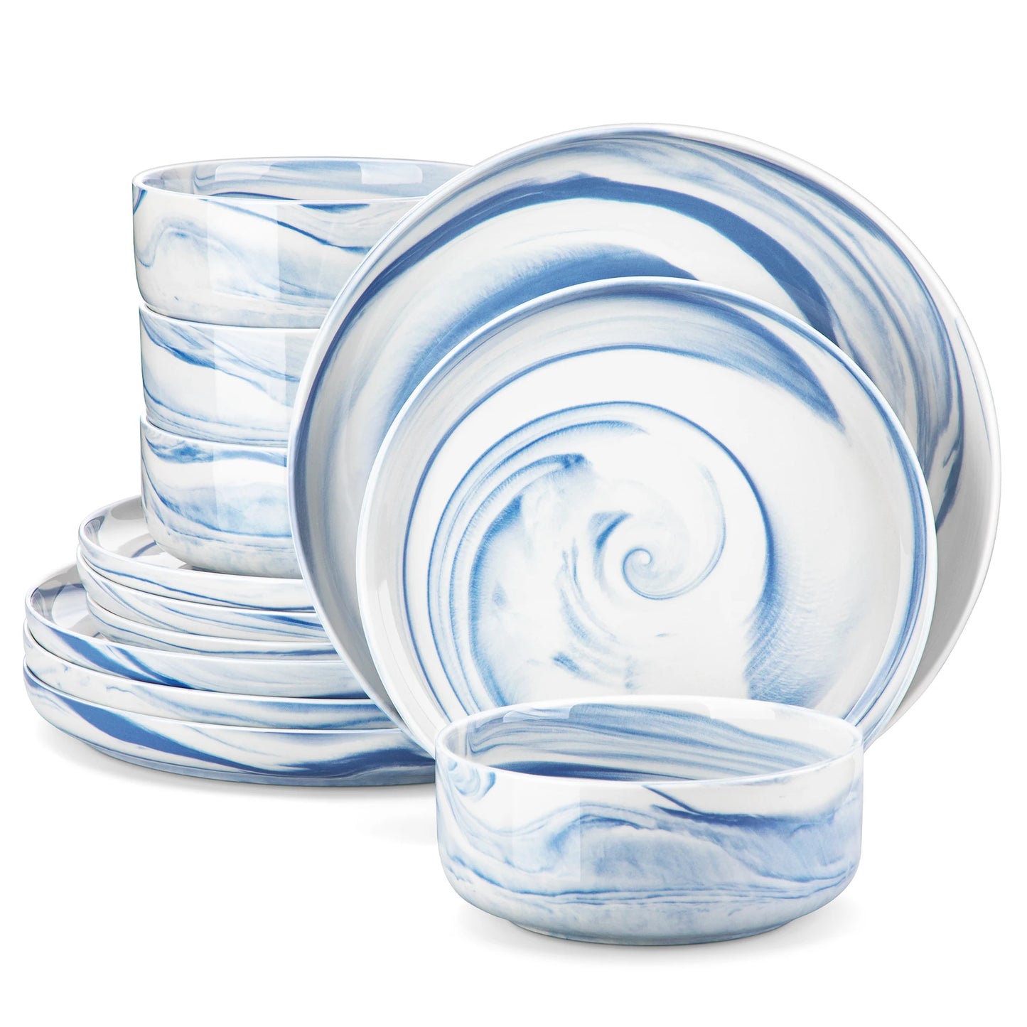 MALACASA Luna Marble Porcelain Dinnerware Set For 4