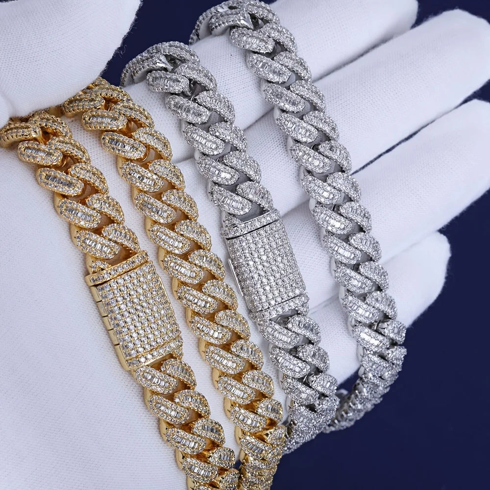 Men's 925 Sterling Silver Cuban Chain Necklace With Moissanite