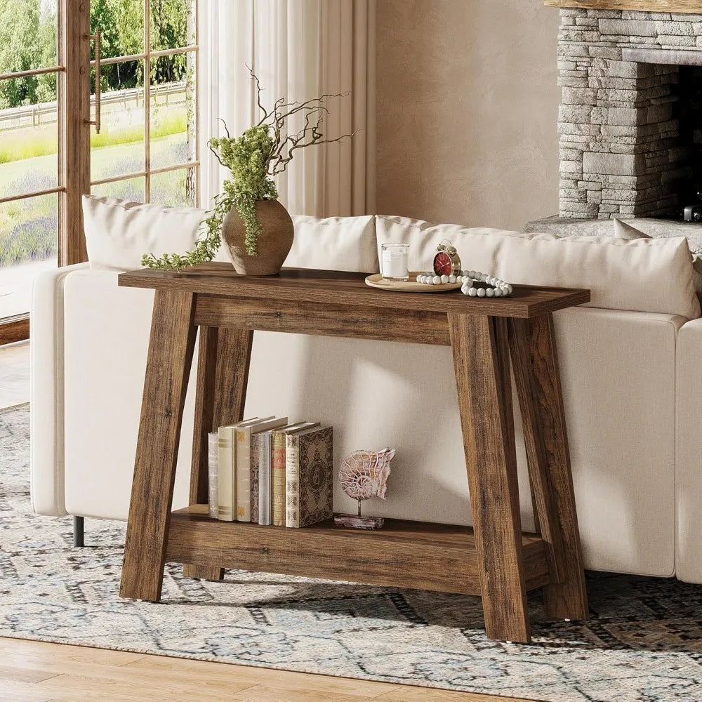 Farmhouse Console Table Two-Tier Wood Entryway Storage
