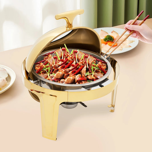 Round Chafing Dish Buffet Set Roll Top Stainless Steel Warmer