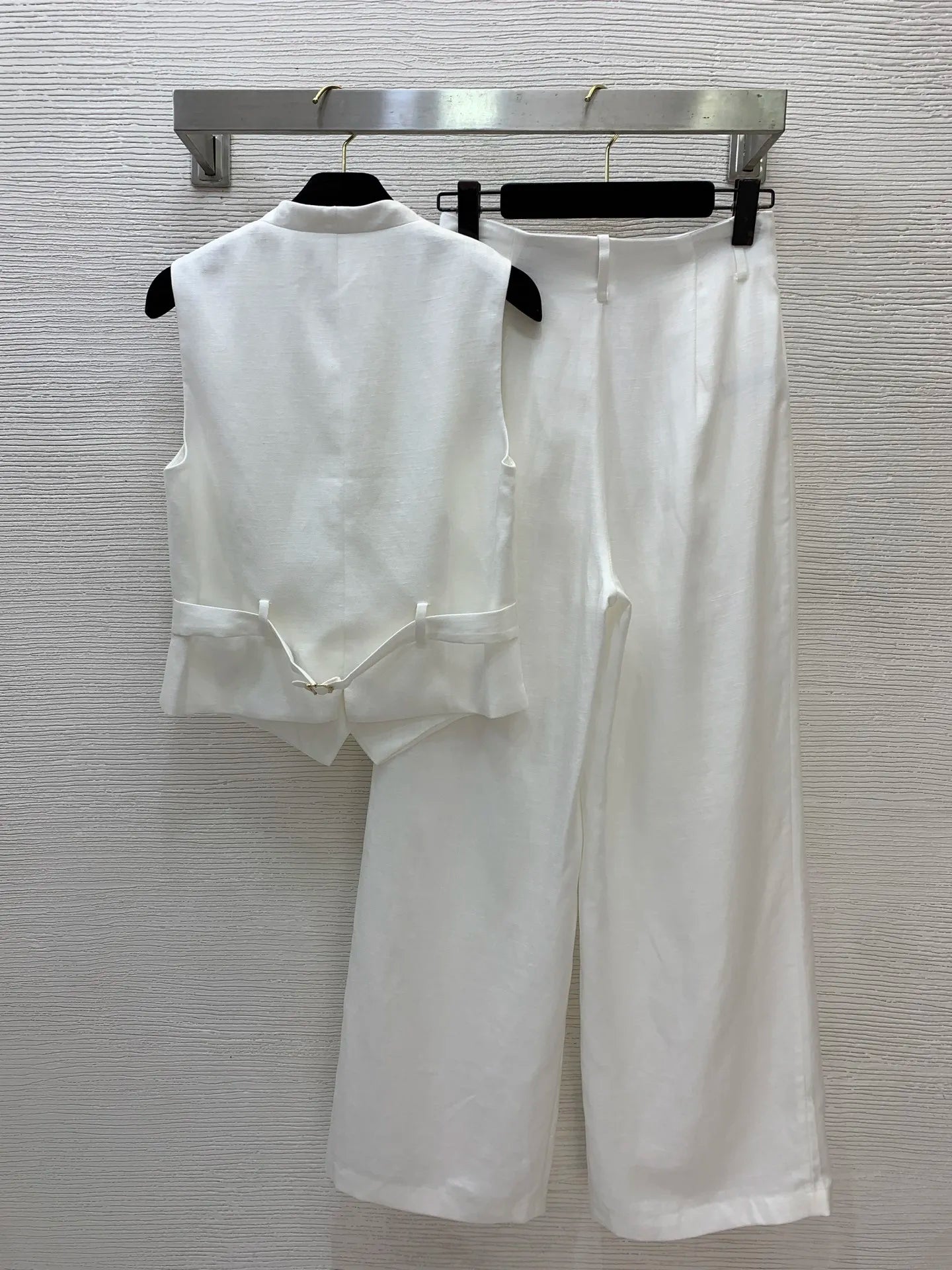 Casual Linen Jacket and Wide Leg Pants Set For Women