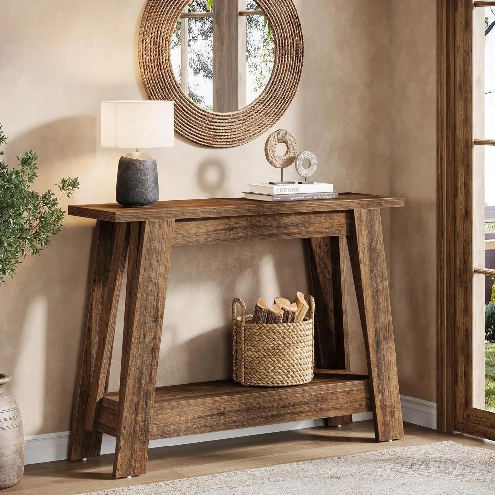 Rustic Farmhouse Console Table With Storage For Entryway Decor