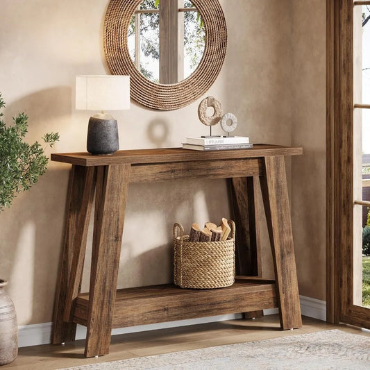 Rustic Farmhouse Console Table With Storage For Entryway Decor